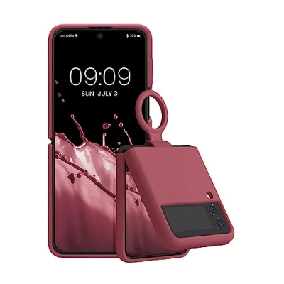 Afbeelding van kwmobile flexibel telefoonhoesje van TPU geschikt voor Samsung Galaxy Z Flip4 Siliconen coating Hoesje met ring in donkerroze