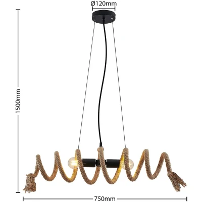 Afbeelding van Lindby hanglamp 2 lichts ijzer, henneptouw H: 18 cm E27 bruin, zwart