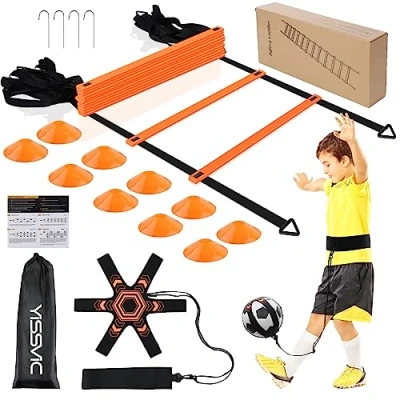 Afbeelding van Yissvic voetbal trainingsaccessoires coördinatieladder geschenken jongens trainingsset 6 m met kick trainer 10 hoedjes 4 haringen