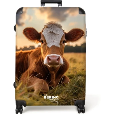 Afbeelding van NoBoringSuitcases.com® Koffer groot Reiskoffer lichtgewicht Koe in weiland Rolkoffer met 4 wielen Grote trolley XL 98 liter bagage