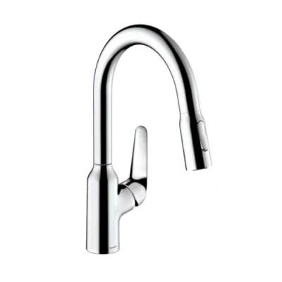 Afbeelding van hansgrohe Focus M42 ééngreeps keukenmengkraan 180 met uittrekbare vuistdouche, 2 straalsoorten chroom
