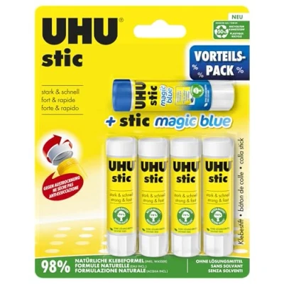 Afbeelding van UHU Stic, De bewezen lijmstift plakt sterk, snel en duurzaam, 4 x 8,2 g + Magic Blue