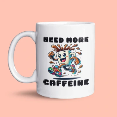 Afbeelding van NietMokken.nl Grappige mok Need More Caffeine Energiek koffiebeker design Beide zijden bedrukt Vaatwasser en magnetronbestendig Leuk als cadeau voor koffieliefhebbers Keramische tas 325ml