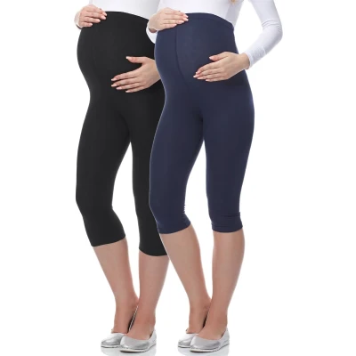 Afbeelding van BE Mammy Dames Leggings Zwangerschapskleding Capri Viscose 2Pack 03 2P Zwart/Donkerblauw L