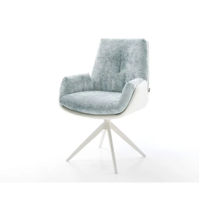 Afbeelding van DELIFE Draaistoel Clea Flex materiaalmix echt leer wit pastelblauw kruisframe breed 360 draaibaar rocker functie
