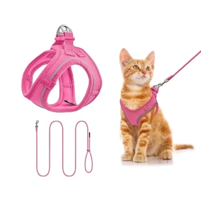 Afbeelding van Qianruida Verstelbaar kattenharnas, hondenriem, anti ontsnapping, licht harnas voor kittens, en lijnen katten, ademend, gemakkelijk te bedienen, met reflecterende strepen (ROSEO XXS)