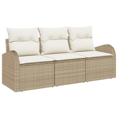 Afbeelding van vidaXL 3 Delige Tuin Sofa Set met Kussens Beige Poly Rattan