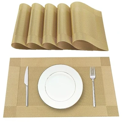 Afbeelding van Lumaca Wasbare Placemats, Set van 6 Ontbijtplacemats in 70% PVC en 30% Polyester, Antislip, Hittebestendig, voor de Keukentafel, Goud