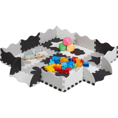 Afbeelding van Relaxdays 34 delige speelmat met rand puzzelmat kinderkamer speeltegels vloerpuzzel grijs