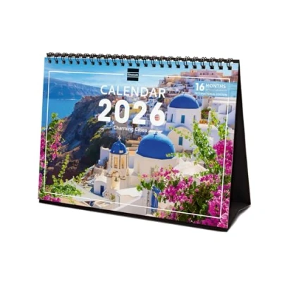 Afbeelding van Finocam Desktop Calendar 2026 Month to View January December + Sep. Dec. 2025 (4 months) reduced Images Charming International