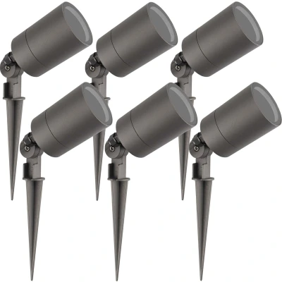 Afbeelding van Ledvion 6X LED Prikspots, Antraciet, IP65, 5W, GU10 Fitting, 2M Kabel, Spotlight, Tuinspots