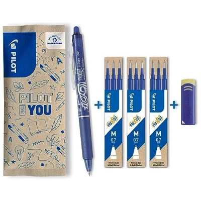 Afbeelding van PILOT FriXion Clicker, uitwisbare balpen (blauw) + 9 vullingen gum