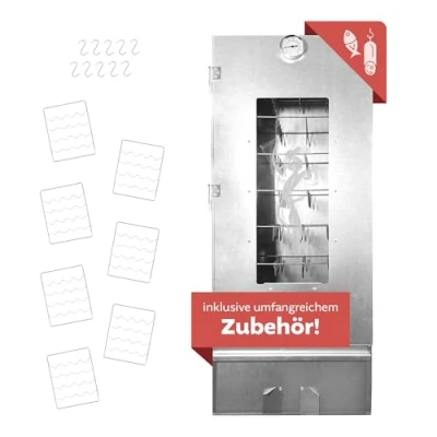 Afbeelding van LEMODO rookoven 80 x 39,5 27,5 cm met uitgebreide accessoires, rookkast en rookslak, koude grote rookkamer, tafelrookoven (rookkast 110 cm)