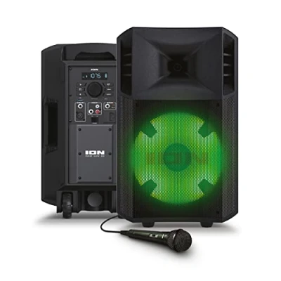 Afbeelding van ION Audio Power Glow 300 Watt Bluetooth Luidspreker met karaoke microfoon, verlichting, multi kanaal mixer en oplaadbare batterij