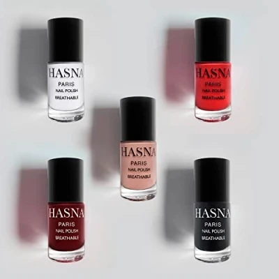 Afbeelding van HASNA PARIS Halal Nagellak Eco Responsible Glans en lang houdbaar Gemakkelijk aan te brengen 5x 6ml (ESSENTIEEL)