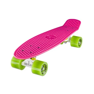 Afbeelding van Ridge Skateboard 55cm Mini Cruiser Retrostijl: Ltd Edition oksels, compleet U gemonteerd geleverd, roze wit groen
