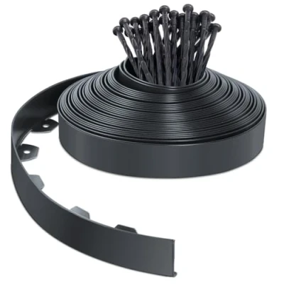 Afbeelding van VOUNOT® gazonrand van kunststof, 20 m, met 40 haringen, flexibel, stabiele tuinidee, hoogte 50 mm, antraciet