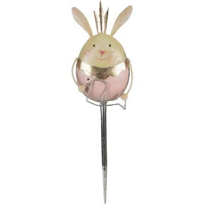 Afbeelding van Clayre &amp; Eef Tuinsteker Konijn 17x8x59 cm Roze Beige Metaal Tuinprikker