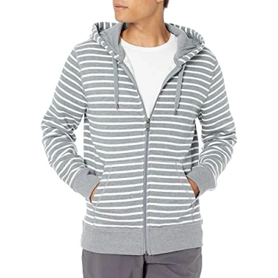 Afbeelding van Amazon Essentials Men&#039;s Fleecetrui met volledige ritssluiting en capuchon (verkrijgbaar in grote lange maten), Heidegrijs Streep, S