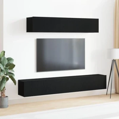 Afbeelding van vidaXL Tv Kast Set van 4 Zwart Bewerkt hout Middel Duurzaam