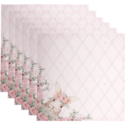 Afbeelding van Clayre &amp; Eef Servetten Katoen Set van 6 40x40 cm Roze Vierkant Konijn