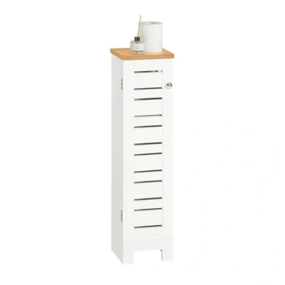 Afbeelding van SoBuy Badkamer kast, Staande Badkamerkast, Lage Toiletrolhouder, Toiletkast, Smalle Opbergkast met 1 Deur voor Badkamer, Woonkamer, Keuken, H75 x L20 B18 cm, Wit, BZR85 W