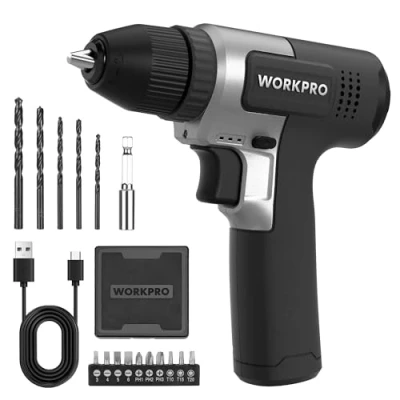 Afbeelding van WORKPRO 8V Accu Boor en Schroevendraaier Set, Schroevendraaier, 2000 mAh Boormachine, 12 Nm Koppel, 10mm Boorkop, LED Licht, Compleet Accessoireset, Zwart &amp; Grijs