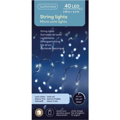 Afbeelding van Lumineo draadverlichting zilverdraad 40 witte lampjes 195 cm Lichtsnoeren