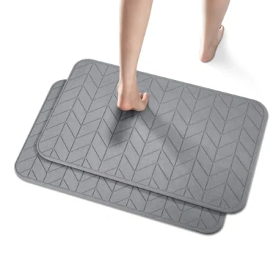 Afbeelding van muzha 2 stuks diatomeeënaarde douchemat, stenen badmat, antislip super absorberende sneldrogende harde badmat voor badkamer douchevloer, 60 x 40 cm, grijs pijlontwerp