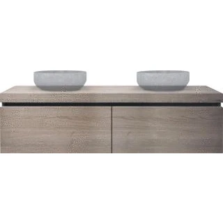 Afbeelding van Looox wooden drawer box 160cm 2 lades eiken old grey exclusief waskommen wdb1600