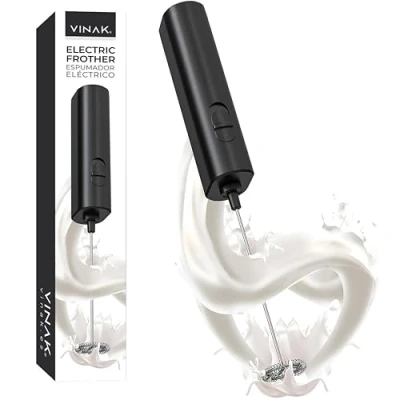 Afbeelding van VINAK Elektrische melkopschuimer met mixer van roestvrij staal, garde voor melkkoffie, cappuccino, chocolade, instant romig schuim, werkt op batterijen