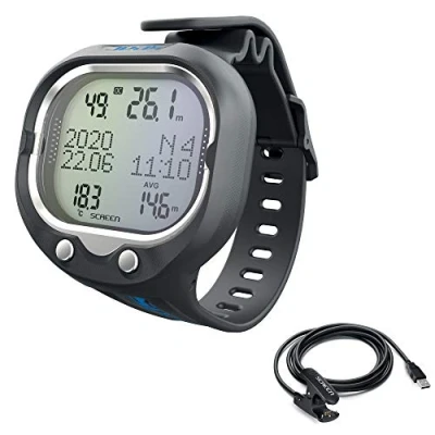 Afbeelding van Seac Screen + USB C duikcomputer voor de pols onderdompeling met één of meerdere mengsels en Freediving uniseks, volwassenen, zwart/blauw, maat
