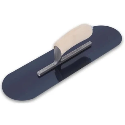 Afbeelding van Marshalltown zwembad troffel met houten handvat, blauw staal, voor vloer en beton, afmetingen van de troffel: 406x114 mm