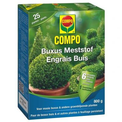 Afbeelding van COMPO Meststof Buxus directe en lange werking 6 maanden voor een stevige groei diepgroene bladeren doos 800 g