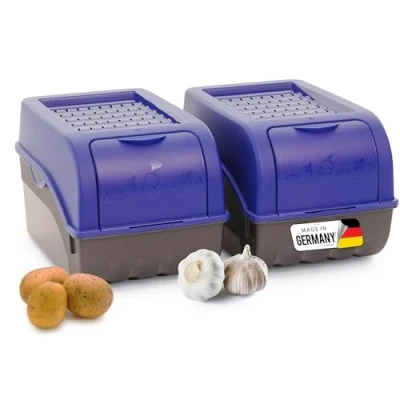 Afbeelding van Novaliv Aardappelopbergdoos, 2 x midel, 5 l, marineblauw, aardappelbox, stapelbaar, uienbox, aardappelmand, fruitcontainer, aardappelkist, uien, opslag, vershouddoos wortelen