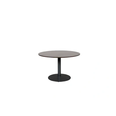 Afbeelding van Linesto 120cm ronde vergadertafel op vaste hoogte (74cm) met logan eiken 25mm blad en zwarte (RAL9005) trompetvoet