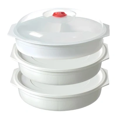 Afbeelding van SPORWAY Magnetronborden met deksel, 3 stuks, vakverdeling, magnetronservies, voorraaddoos, opbergdoos, servies voor het verwarmen, 3e verdieping, magnetronservies ventilatie