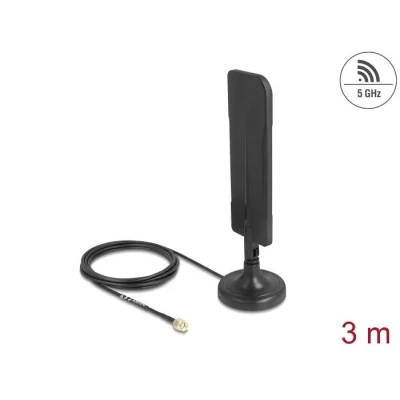 Afbeelding van Delock Antenna WiFi 5.8 GHz RP SMA plug 3 dBi omnidirectional with connection cable RG 174 m tilt joint magnetic base black