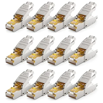 Afbeelding van deleyCON 12x CAT 8 RJ45 Netwerkstekker Gereedschapsloos Afgeschermd 40 Gbit/s voor Raw Cable Starre Installatiekabel Connector Ethernet LAN DSL Patchkabel