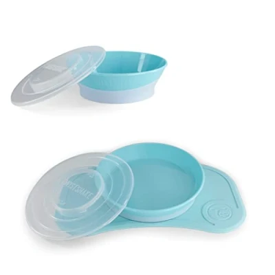 Afbeelding van Twistshake Baby Servies Set Mini + Kommetje Zuigbord Placemat (31x17cm) BPA Vrij Voedings Training Bord Blau