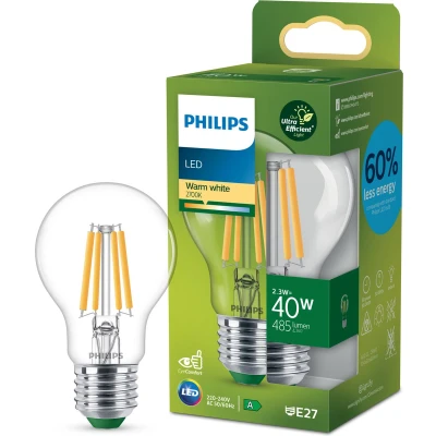 Afbeelding van Philips UltraEfficient LED lamp Transparant 40W E27 fitting Warmwit licht: 2700K Bespaar op energiekosten