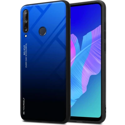 Afbeelding van Cadorabo Hoesje geschikt voor Huawei P40 LITE E in BLAUW ZWART Tweekleurige beschermhoes van TPU silicone Case Cover en achterzijde gehard glas