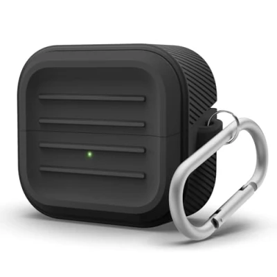 Afbeelding van elago Compatibel met Samsung Galaxy Buds 3 Case &amp; Pro Case, Armor Cover Karabijnhaak, Volledige Bescherming, Draadloos Opladen, Hoofdtelefoon Accessoires (Zwart)