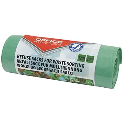 Afbeelding van OFFICER Products 22025232 02 vuilniszakken 120 l sterk, 10 stuks/1 rollen, vuilniszakken, afvalzakken voor het huisvuil, glasscheiding/glas, scheurvast (LDPE), kleur: groen