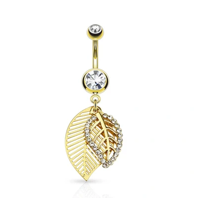 Afbeelding van Navelpiercing dubbel blad gold plated 14kt.