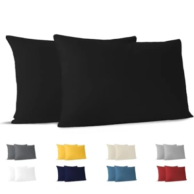 Afbeelding van Dreamzie Taie Pillow 70x40 cm (veel 2) 100% katoenen trui 150 GSM Zwart kussensloop 40x70 katoen resistent en hypoallergeen kussendeksel voor kussen