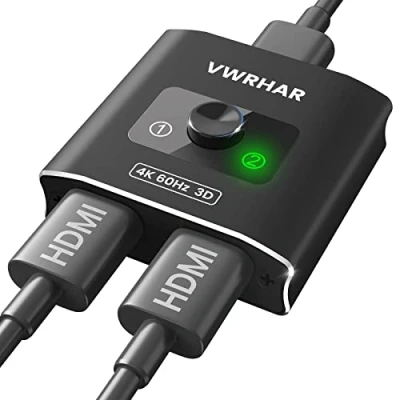 Afbeelding van HDMI Schakelaar, 4K@60HZ aluminium Splitter 1 in 2 uit, Switch ondersteunt UHD HDR 4K 3D 1080P, HDCP2.2, handmatige 2.0 schakelaar voor Xbox, PS4/PS5, Blu Ray, dvd, TV