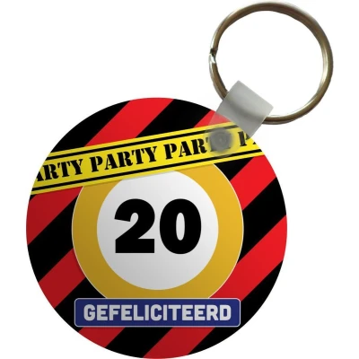 Afbeelding van Sleutelhanger Verjaardag 20 Jaar Jubileum Plastic Rond Uitdeelcadeautjes