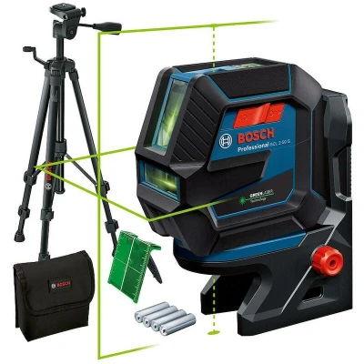 Afbeelding van Bosch Professional 0601066M01 lijnlaser GCL 2 50 G (groene laser, binnen, houder RM 10, statief BT 150, zichtbaar werkbereik: tot 15 m, 4 x AA batterij, in kartonnen doos)