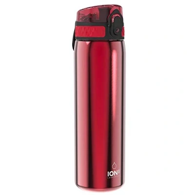 Afbeelding van ION8 Stalen Waterfles, 600 ml/20 oz, Lekvrij, Makkelijk te Openen, Veilige Vergrendeling, Vaatwasserbestendig, Flipcover, Past in Bekerhouders, Draaggreep, Duurzaam, Metalen Drinkfles, Rood